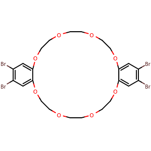 Chemical structure of 2,3,16,17-Tetrabromo-6,7,9,10,12,13,20,21,23,24,26,27-dodecahydrodibenzo[b,n][1,4,7,10,13,16,19,22]octaoxacyclotetracosine , CAS 302929-56-2, AChemBlock AD255748