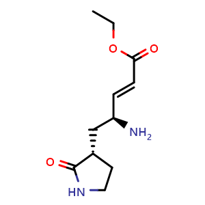 Chemical structure of Ethyl (2E,4S)-4-amino-5-[(3S)-2-oxo-3-pyrrolidinyl]-2-pentenoate , CAS 328086-61-9, AChemBlock AD255763