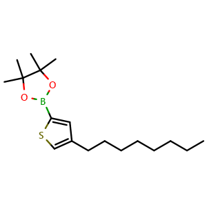 Chemical structure of 4,4,5,5-Tetramethyl-2-(4-octylthiophen-2-yl)-1,3,2-dioxaborolane , CAS 405165-12-0, AChemBlock AD255803