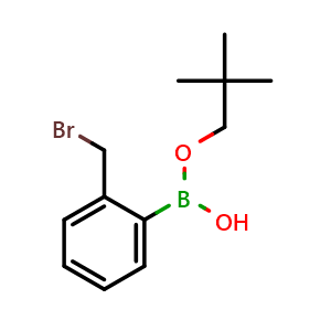 Chemical structure of Neopentyl hydrogen (2-(bromomethyl)phenyl)boronate , CAS 441011-76-3, AChemBlock AD255818
