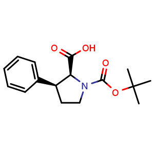 Chemical structure of (2S,3S)-1-Boc-3-phenylpyrrolidine-2-carboxylic acid , CAS 462124-94-3, AChemBlock AD255822