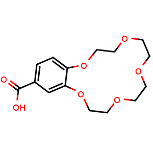 Chemical structure of 2,3,5,6,8,9,11,12-Octahydrobenzo[b][1,4,7,10,13]pentaoxacyclopentadecine-15-carboxylic acid , CAS 56683-55-7, AChemBlock AD255863