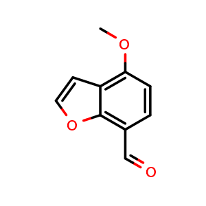 Chemical structure of 4-Methoxybenzofuran-7-carbaldehyde , CAS 59254-24-9, AChemBlock AD255872