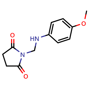 Chemical structure of 1-{(4-Methoxyphenyl)aminomethyl}pyrrolidine-2,5-dione , CAS 63384-03-2, AChemBlock AD255884