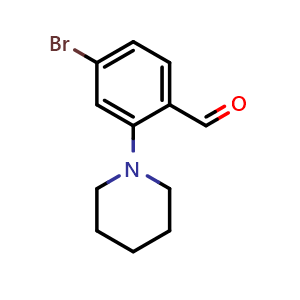 Chemical structure of 4-Bromo-2-piperidinobenzenecarbaldehyde , CAS 643094-36-4, AChemBlock AD255891