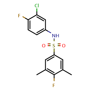Chemical structure of N-(3-Chloro-4-fluorophenyl)-4-fluoro-3,5-dimethylbenzenesulfonamide , CAS 666699-46-3, AChemBlock AD255901