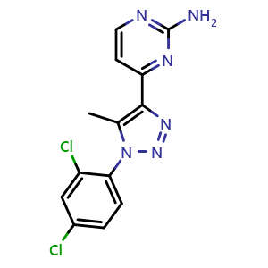 Chemical structure of 4-(1-(2,4-Dichlorophenyl)-5-methyl-1H-1,2,3-triazol-4-yl)pyrimidin-2-amine , CAS 668471-58-7, AChemBlock AD255902