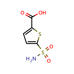 Chemical structure of 5-Sulfamoylthiophene-2-carboxylic acid , CAS 7353-87-9, AChemBlock AD255923