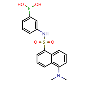 Chemical structure of (3-((5-(Dimethylamino)naphthalene)-1-sulfonamido)phenyl)boronic acid , CAS 75806-94-9, AChemBlock AD255934