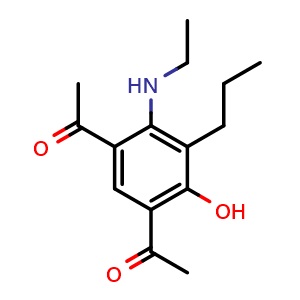 Chemical structure of 1,1'-(4-(Ethylamino)-6-hydroxy-5-propyl-1,3-phenylene)bis(ethan-1-one) , CAS 79324-51-9, AChemBlock AD255941