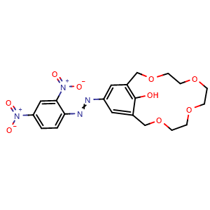 Chemical structure of 16-[2-(2,4-Dinitrophenyl)diazenyl]-3,6,9,12-tetraoxabicyclo[12.3.1]octadeca-1(18),14,16-trien-18-ol , CAS 81238-57-5, AChemBlock AD255946