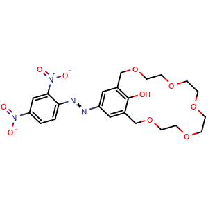 Chemical structure of 19-[2-(2,4-Dinitrophenyl)diazenyl]-3,6,9,12,15-pentaoxabicyclo[15.3.1]heneicosa-1(21),17,19-trien-21-ol , CAS 81238-58-6, AChemBlock AD255947