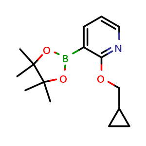 Chemical structure of 2-(Cyclopropylmethoxy)-3-(4,4,5,5-tetramethyl-1,3,2-dioxaborolan-2-yl)pyridine , CAS 848243-26-5, AChemBlock AD255962