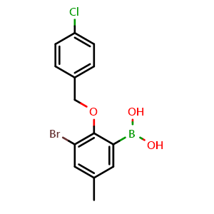 Chemical structure of 3-Bromo-2-(4'-chlorobenzyloxy)-5-methylphenylboronic acid , CAS 849052-18-2, AChemBlock AD255964
