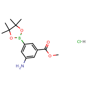 Chemical structure of Methyl 3-amino-5-(4,4,5,5-tetramethyl-1,3,2-dioxaborolan-2-yl)benzoate hydrochloride , CAS 850567-50-9, AChemBlock AD255970