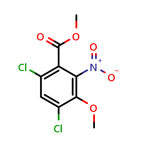 Chemical structure of Methyl 4,6-dichloro-3-methoxy-2-nitrobenzoate , CAS 866244-69-1, AChemBlock AD256002