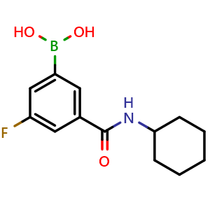 Chemical structure of (3-(Cyclohexylcarbamoyl)-5-fluorophenyl)boronic acid , CAS 874219-42-8, AChemBlock AD256012