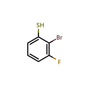 Chemical structure of 2-Bromo-3-fluorobenzene-1-thiol , CAS 877868-83-2, AChemBlock AD256020