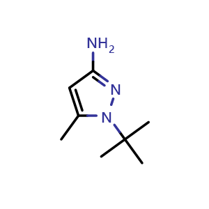 Chemical structure of 1-(tert-Butyl)-5-methyl-1h-pyrazol-3-amine , CAS 880488-27-7, AChemBlock AD256023