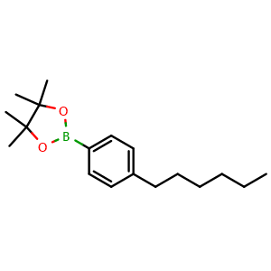 Chemical structure of 2-(4-Hexylphenyl)-4,4,5,5-tetramethyl-1,3,2-dioxaborolane , CAS 881838-90-0, AChemBlock AD256026