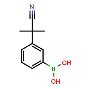 Chemical structure of (3-(2-Cyanopropan-2-yl)phenyl)boronic acid , CAS 885067-95-8, AChemBlock AD256032