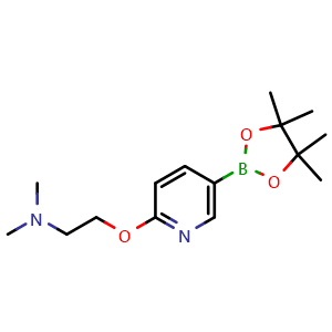 Chemical structure of N,N-Dimethyl-2-((5-(4,4,5,5-tetramethyl-1,3,2-dioxaborolan-2-yl)pyridin-2-yl)oxy)ethan-1-amine , CAS 892501-92-7, AChemBlock AD256040