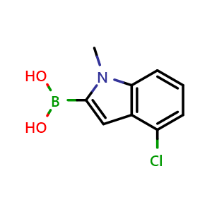 Chemical structure of 4-Chloro-1-methyl-1h-indol-2-ylboronic acid , CAS 912331-32-9, AChemBlock AD256059