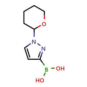 Chemical structure of 1-(Tetrahydro-2H-pyran-2-yl)-1H-pyrazol-3-ylboronic acid , CAS 916890-60-3, AChemBlock AD256067