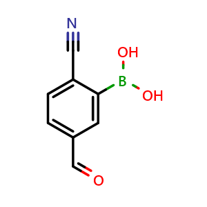 Chemical structure of (2-Cyano-5-formylphenyl)boronic acid , CAS 918413-80-6, AChemBlock AD256070
