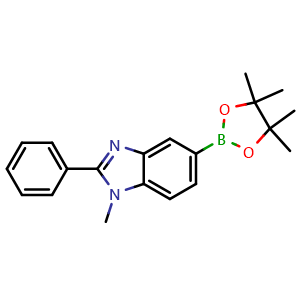 Chemical structure of 1-Methyl-2-phenyl-5-(4,4,5,5-tetramethyl-[1,3,2]dioxaborolan-2-yl)-1H-benzimidazole , CAS 936901-88-1, AChemBlock AD256086