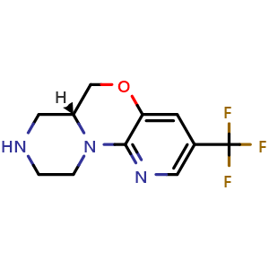Chemical structure of (R)-3-(Trifluoromethyl)-6,6a,7,8,9,10-hexahydropyrazino[1,2-d]pyrido[3,2-b][1,4]oxazine , CAS 943238-16-2, AChemBlock AD256090