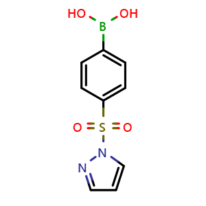 Chemical structure of 4-(1H-Pyrazol-1-ylsulfonyl)phenylboronic acid , CAS 957061-02-8, AChemBlock AD256114