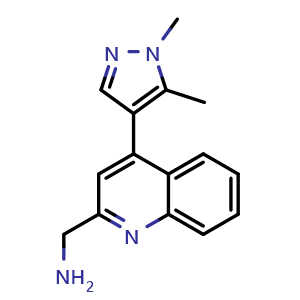 Chemical structure of 1-[4-(1,5-Dimethyl-4-pyrazolyl)-2-quinolyl]methanamine , AChemBlock AD256128