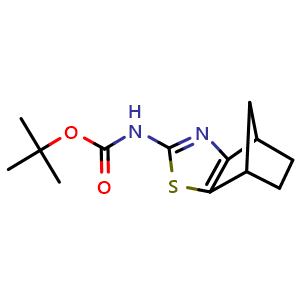 Chemical structure of N-Boc-4,5,6,7-tetrahydro-4,7-methanobenzo[d]thiazol-2-amine , AChemBlock AD256138