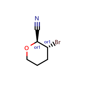 Chemical structure of trans-3-Bromotetrahydro-2H-pyran-2-carbonitrile , AChemBlock AD256144