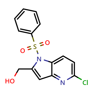 Chemical structure of 1-(Benzenesulfonyl)-5-chloro-1H-pyrrolo[3,2-b]pyridine-2-methanol , CAS 209286-87-3, AChemBlock AD256163