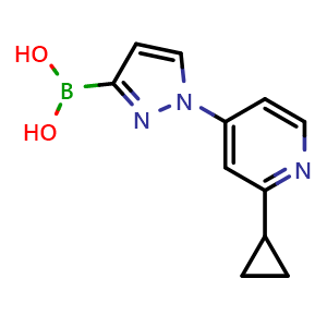 Chemical structure of 1-(2-Cyclopropyl-4-pyridyl)pyrazole-3-boronic acid , AChemBlock AD256168