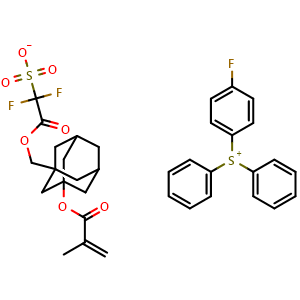 Chemical structure of (4-Fluorophenyl)diphenylsulfonium 1,1-difluoro-2-((3-(methacryloyloxy)adamantan-1-yl)methoxy)-2-oxoethane-1-sulfonate , AChemBlock AD256174