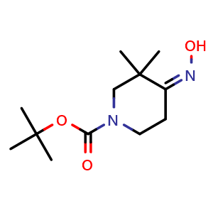 Chemical structure of (Z)-tert-Butyl 4-(hydroxyimino)-3,3-dimethylpiperidine-1-carboxylate , AChemBlock AD256186
