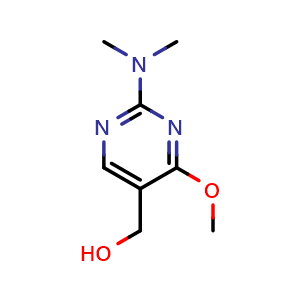 Chemical structure of (2-Dimethylamino-4-methoxy-pyrimidin-5-yl)-methanol , AChemBlock AD256188