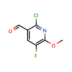 Chemical structure of 2-Chloro-5-fluoro-6-methoxy-pyridine-3-carbaldehyde , AChemBlock AD256189