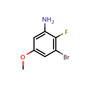 Chemical structure of 3-Bromo-2-fluoro-5-methoxyaniline , CAS 2092868-83-0, AChemBlock AD256219