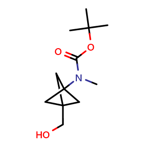 Chemical structure of [3-[Boc(methyl)amino]bicyclo[1.1.1]pentan-1-yl]methanol , CAS 2134169-83-6, AChemBlock AD256222