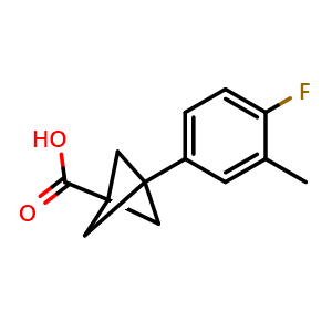 Chemical structure of 3-(4-Fluoro-3-methylphenyl)bicyclo[1.1.1]pentane-1-carboxylic acid , CAS 2287309-98-0, AChemBlock AD256231