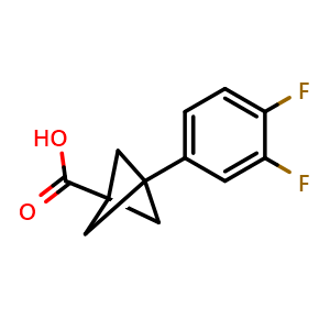 Chemical structure of 3-(3,4-Difluorophenyl)bicyclo[1.1.1]pentane-1-carboxylic acid , CAS 2287310-45-4, AChemBlock AD256232