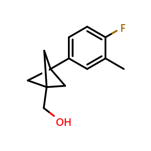 Chemical structure of [3-(4-Fluoro-3-methylphenyl)bicyclo[1.1.1]pentan-1-yl]methanol , CAS 2287315-45-9, AChemBlock AD256233