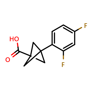 Chemical structure of 3-(2,4-Difluorophenyl)bicyclo[1.1.1]pentane-1-carboxylic acid , CAS 2287321-81-5, AChemBlock AD256235