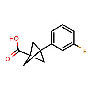 Chemical structure of 3-(3-Fluorophenyl)bicyclo[1.1.1]pentane-1-carboxylic acid , CAS 2287334-70-5, AChemBlock AD256236