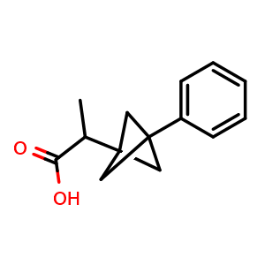 Chemical structure of 2-(3-Phenylbicyclo[1.1.1]pentan-1-yl)propanoic acid , CAS 2413380-28-4, AChemBlock AD256244