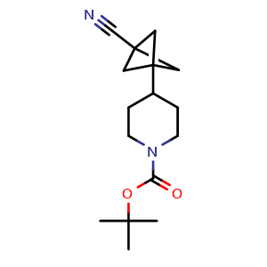 Chemical structure of 1-Boc-4-(3-cyanobicyclo[1.1.1]pentan-1-yl)piperidine , CAS 2941239-54-7, AChemBlock AD256253